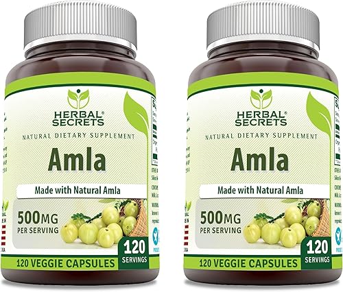 Miniatura 5 de Herbal Secrets Suplemento Amla  500 mg por porción  120 cápsulas vegetales  Hecho con amla natural  Suplemento  Sin OMG  Sin gluten  Fabricado en