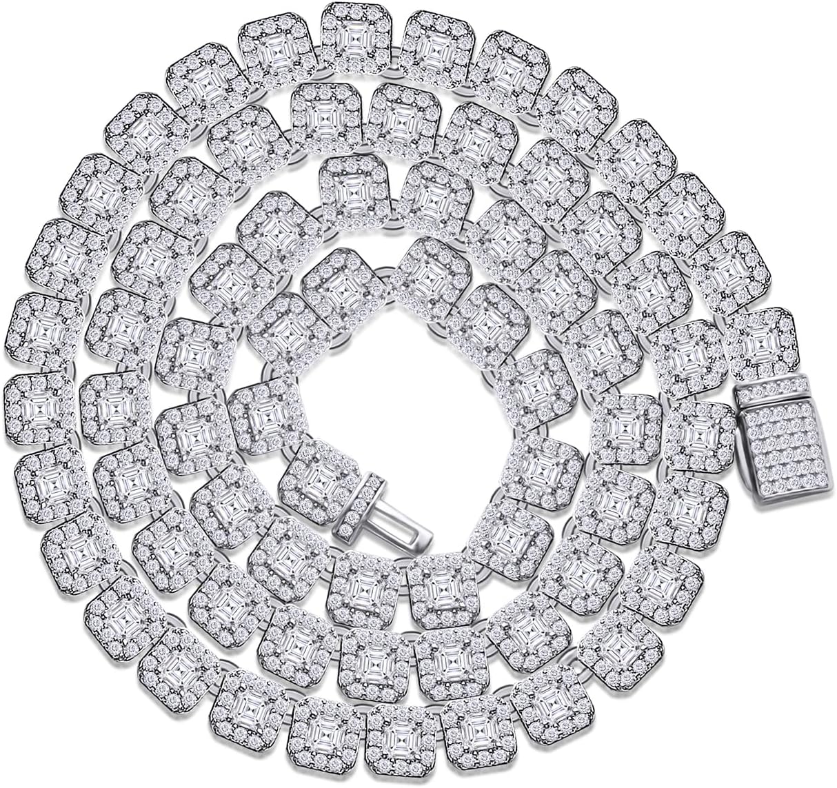 925 Sterling Silver 4MM & 6MM Moissanite Tennis Chain Necklace for Men Asscher & Round Lab Created Moissanite Jewelry 18K Gold Plated Tennis Necklace Chains 18" Length (10.35 Cttw To 15.30 Cttw)