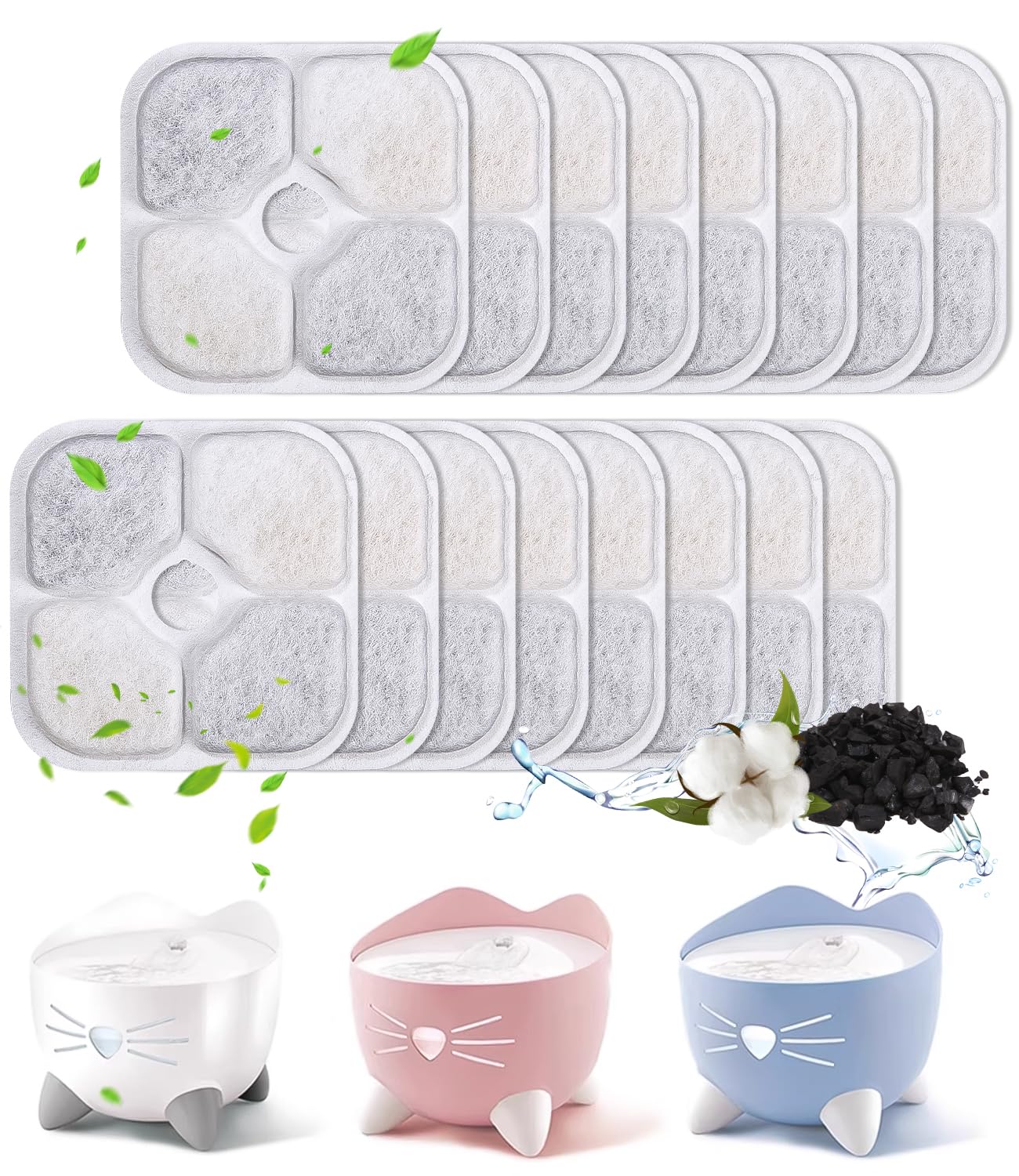 Zawaer Filtros De Fuente,16 PCS Filtro para Bebederos Fuente Compatible con La Fuente para Mascotas Pixi,Filtros Fuente Gatos con Resina Activada por Carbono Tres Capas Sistema De Filtración.