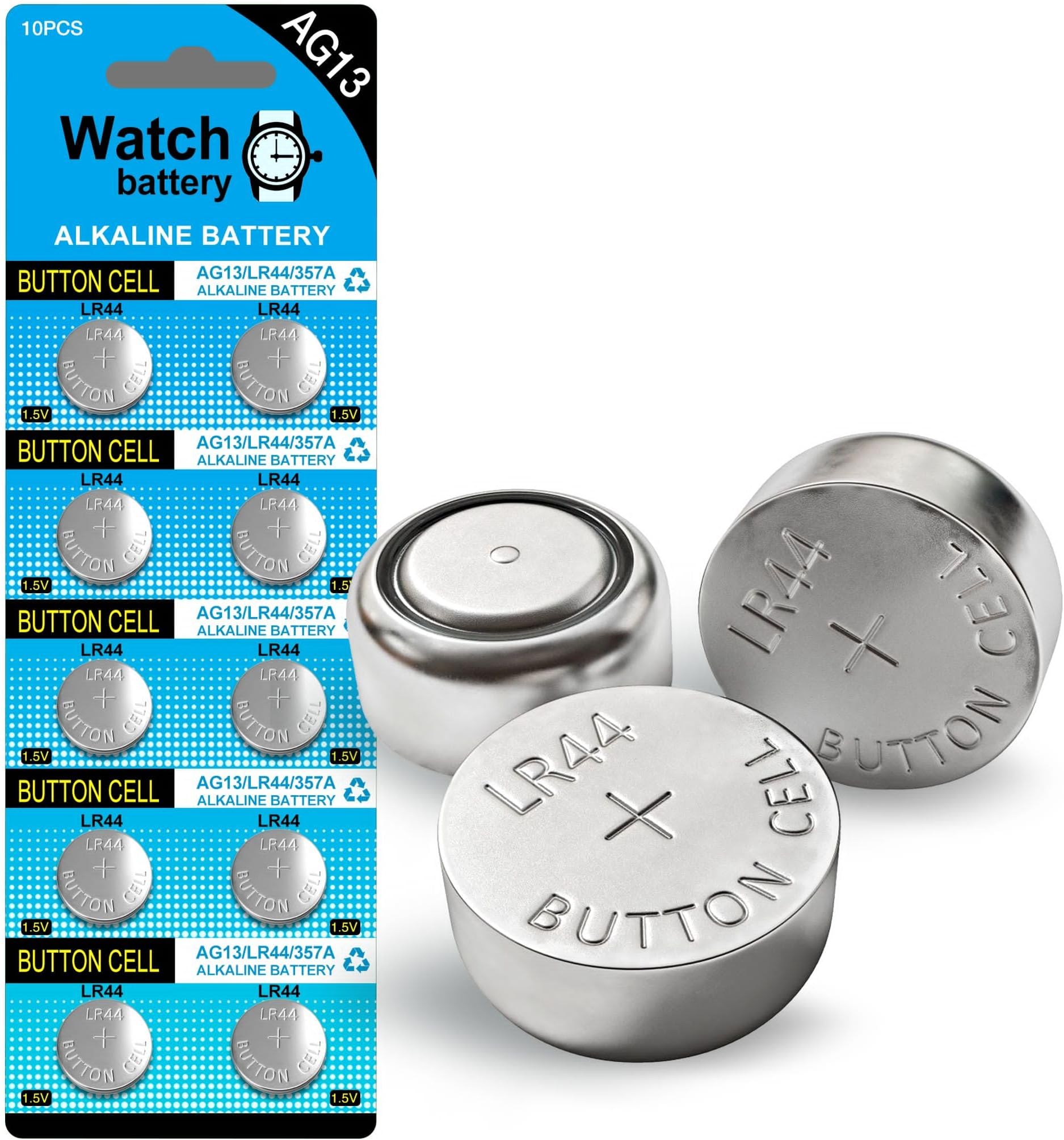 5Plus 10 Pcs LR44 AG13 357 303 SR44 A76 Battery 1.5V Button Coin Cell Batteries Ideal for