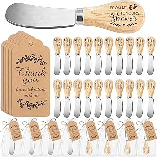 OBUSATT 20 Sets Baby Shower Party Favors Bulk Butter Spreader Set Baby Shower Gifts for Guests Stainless Steel Butter Knife with Wood Handle Thank You Cards and Organza Bags Thank You Gifts