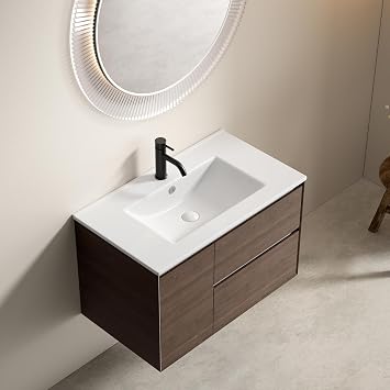 30" Rectangular Ceramic Undermount Bathroom Sink - Glossy White Drop-in Sink Without Overflow, Ready for Vanity Top 30-inch