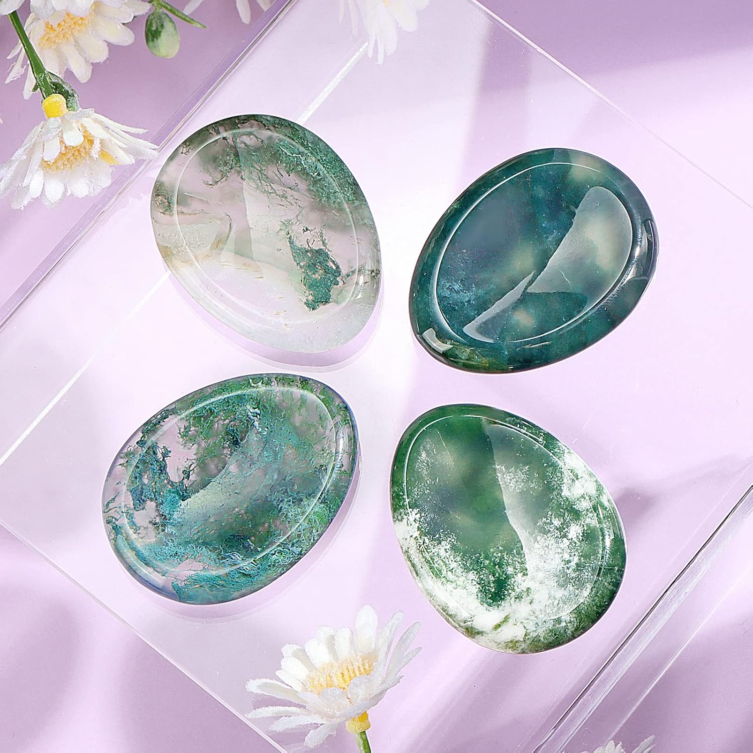 Artistone Moss Agate Crystal Chakra Thumb Worry Stone Teardrop Reiki Healing Stone Pocket Palm Stones for Anxiety Stress Relief Meditation Therapy Geometry Home Decor - Image 2