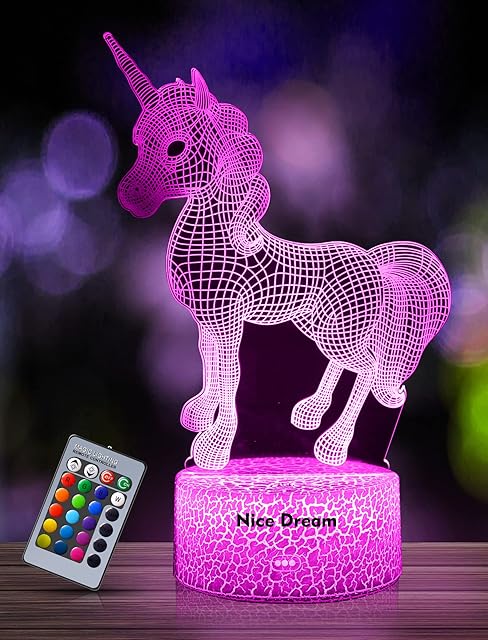 Unicorn Gift Unicorn Night Light for Kids, 3D Light lamp 7 Colors Change with Remote Holiday and Birthday Gifts Ideas for Children (Unicorn)