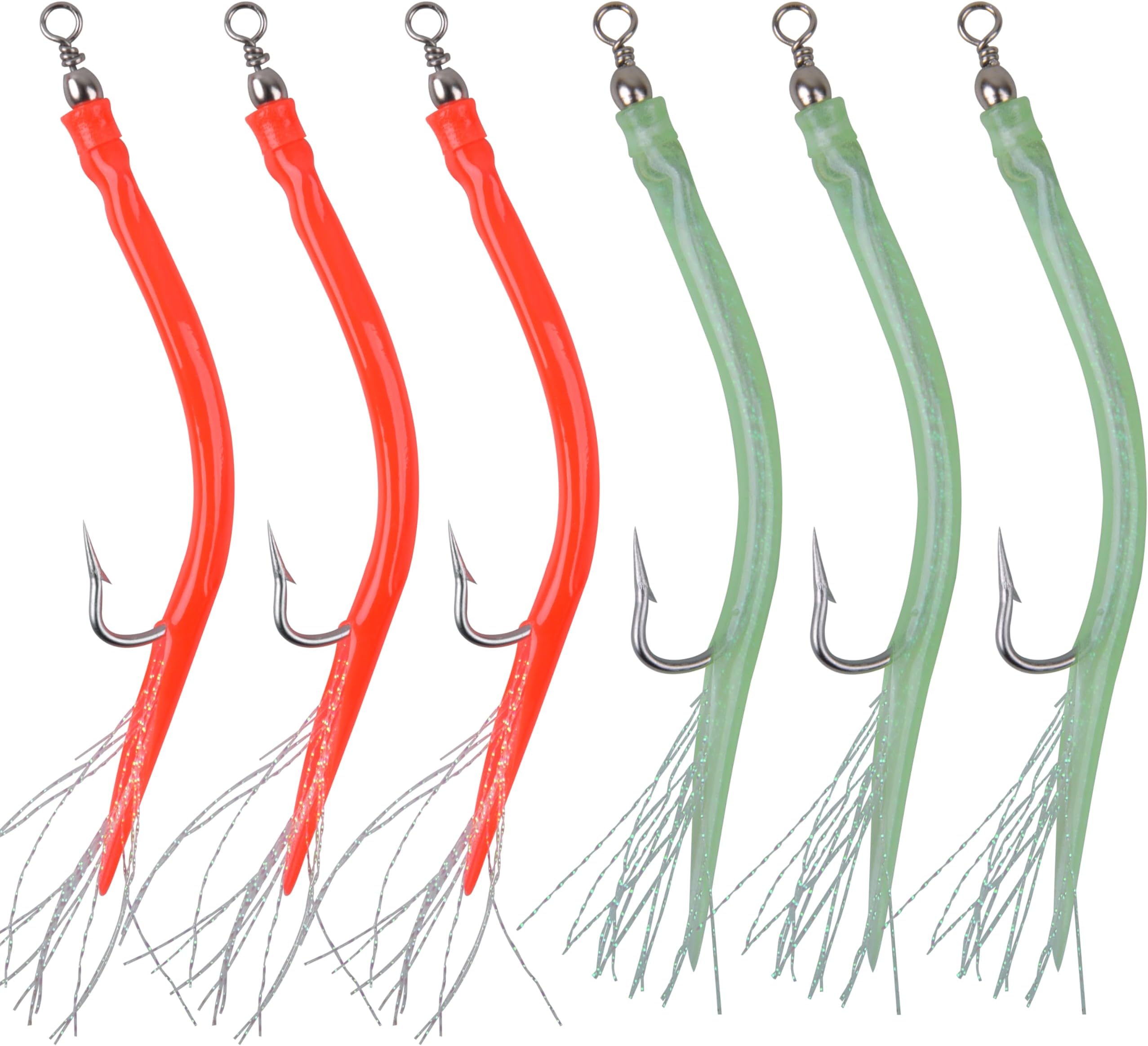 Striped Bass Trolling Tube Lures,6pcs Saltwater Cod Rig Tube Teasers with Stainless Steel Hook Swivel for Offshore Trolling Striper Bass Cod Big Game Fishing
