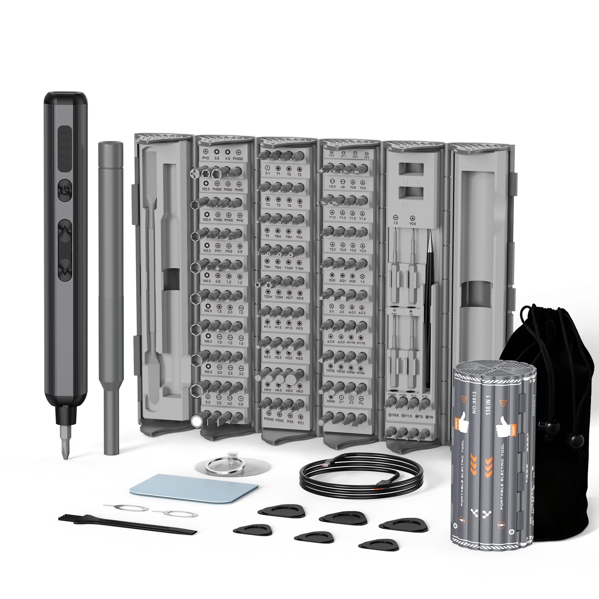 Juego de destornilladores eléctricos 138 en 1, kit de destornilladores de precisión de potencia inalámbricos, herramienta de reparación de puntas magnéticas para iPhone, PC, RC Electronics, reloj