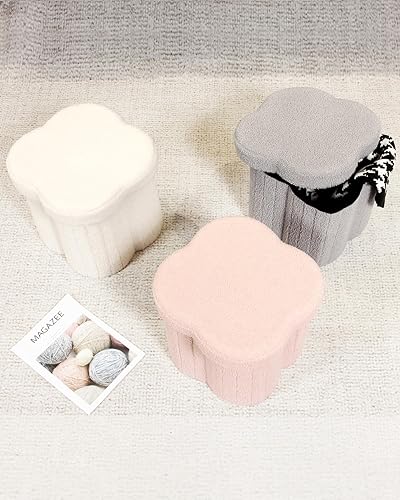 Miniatura 8 de B FSOBEIIALEO Cubo otomano de almacenamiento, otomanas en forma de flores con reposapiés de almacenamiento para sala de estar, asiento otomano