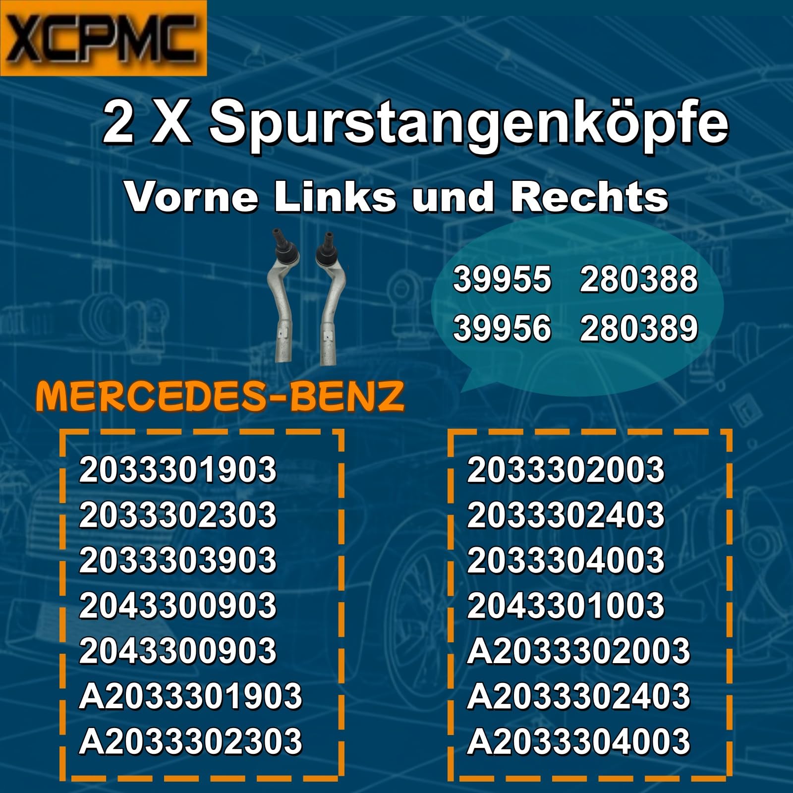 2x Rotule de Direction Avant pour Mercedes C-Klasse W204/S204 A2043300903