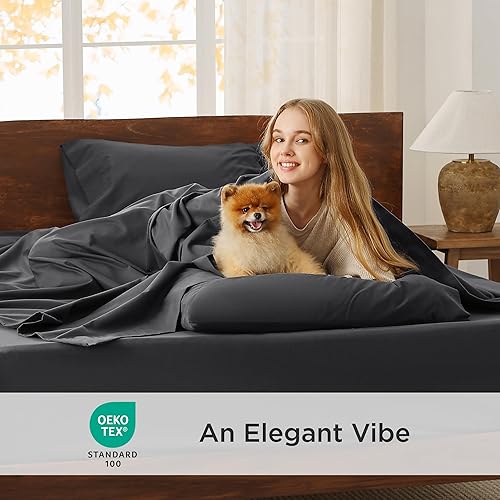 Miniatura 4 de Bedsure Juego de sábanas de franela cepillada tamaño individual, 100% algodón, sábanas extra suaves, color gris carbón, sábanas cálidas con bolsillo