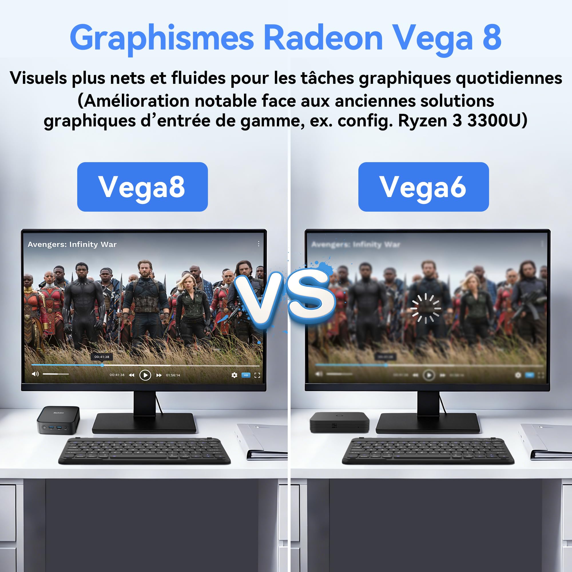 Blackview MP50 Radeon Vega 8 Mini PC avec Souris et Clavier, AMD Ryzen 5, Win-11 Pro, 16Go+512Go SSD, 4K@60Hz HDMI+DP, WiFi Double Bande Mini Ordinateur de Bureau, Idéal École/Maison/Bureau