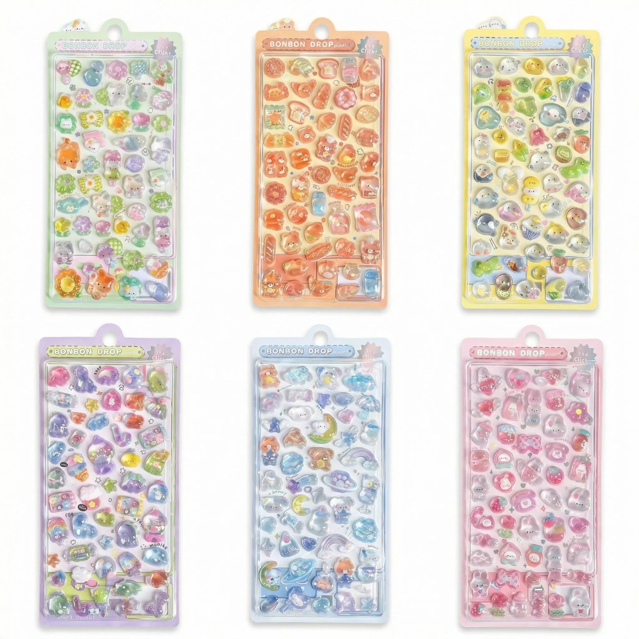 Copbopwn 6 Pcs 3D Stickers Kawaii Cute Puffy Stickers Children's Creative DIY Gifts Mini Sticker for Scrapbook Planners Laptops Phone Cases Party Bag Fillers for Kids and Toddlers (SETC)