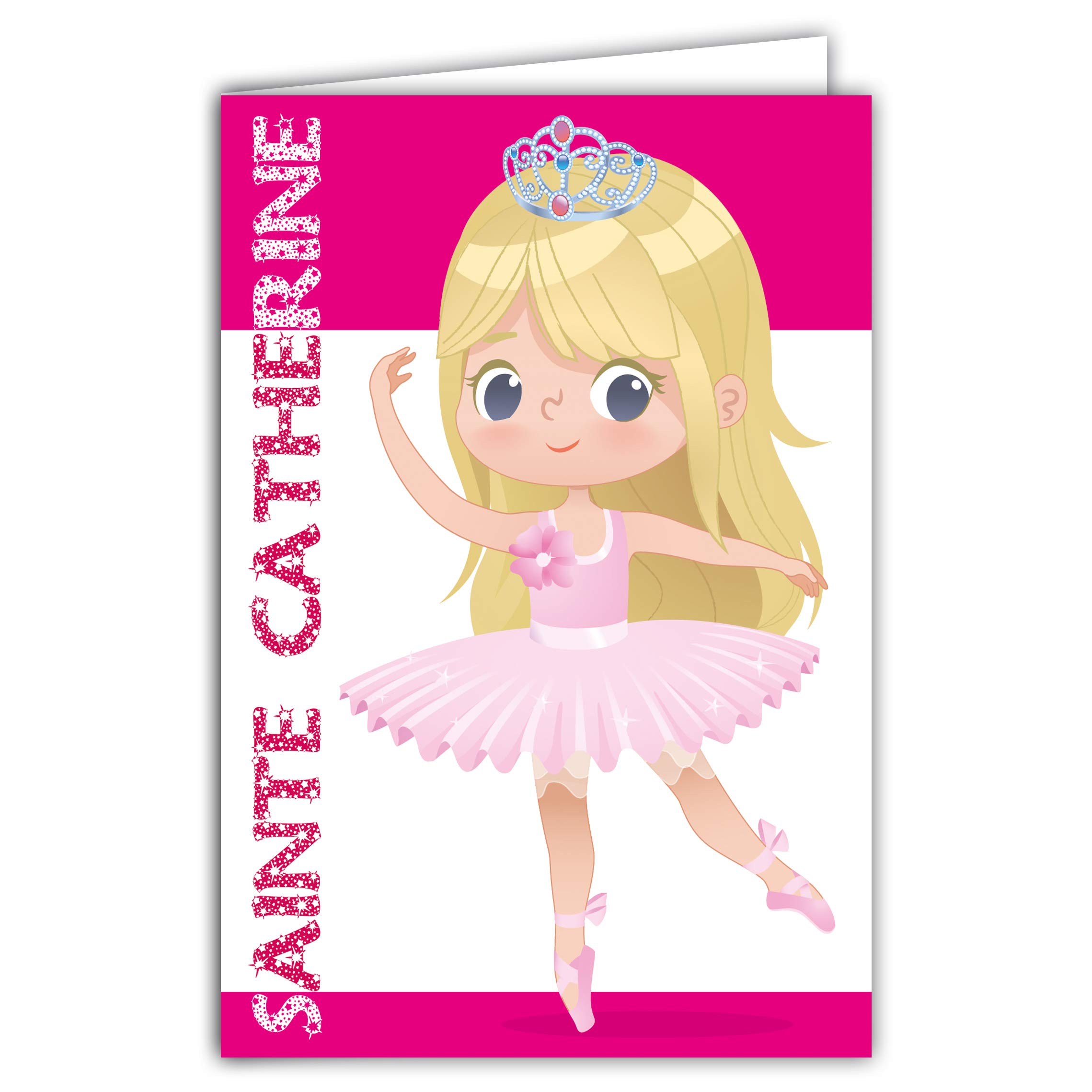 68-1098-A Happy Day Card of Saint Catherine 25 November Little Girl Wise Blonde Dancer Ballet Tutu Ballet Flats Crown Princess Pink
