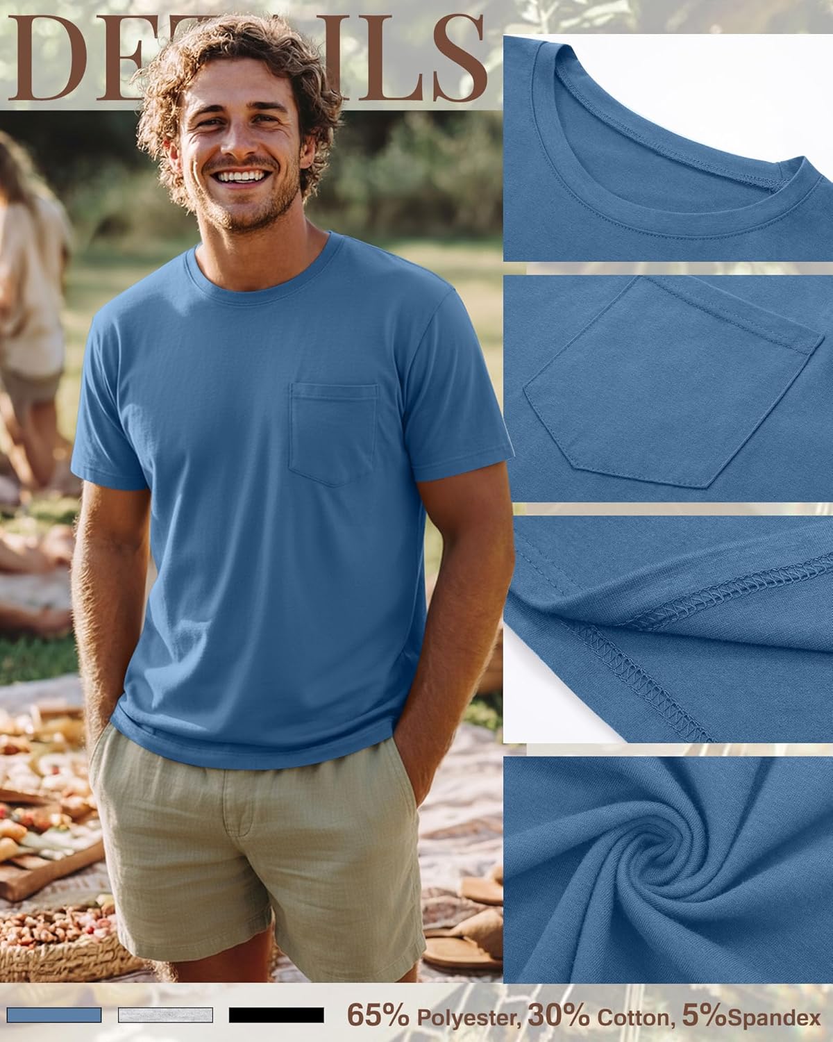 Ficerd 3 Pack Men's Big and Tall T-Shirt, Short Sleeve Pocket Basic Tee Crew Neck Lightweight Tops Solid Loose Fit Shirts - Image 6