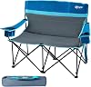 PORTAL 2 Person Camping Loveseat Folding Double Duo Camp Chair for Adults High Back Outdoor, Support 500 lbs, Blue