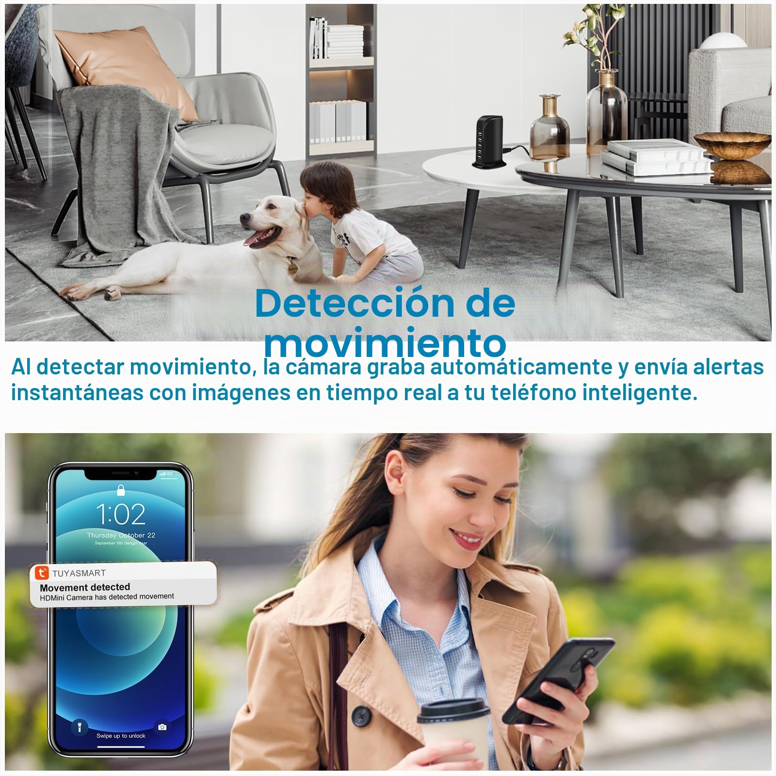 TANGMI Mini Camara Espia WiFi, Hub de Carga 5-en-1 Mini Camara WiFi, WiFi 2.4G & 5Ghz 1080P HD con Detección de Movimiento y Alertas Instantáneas para Hogar y Oficina
