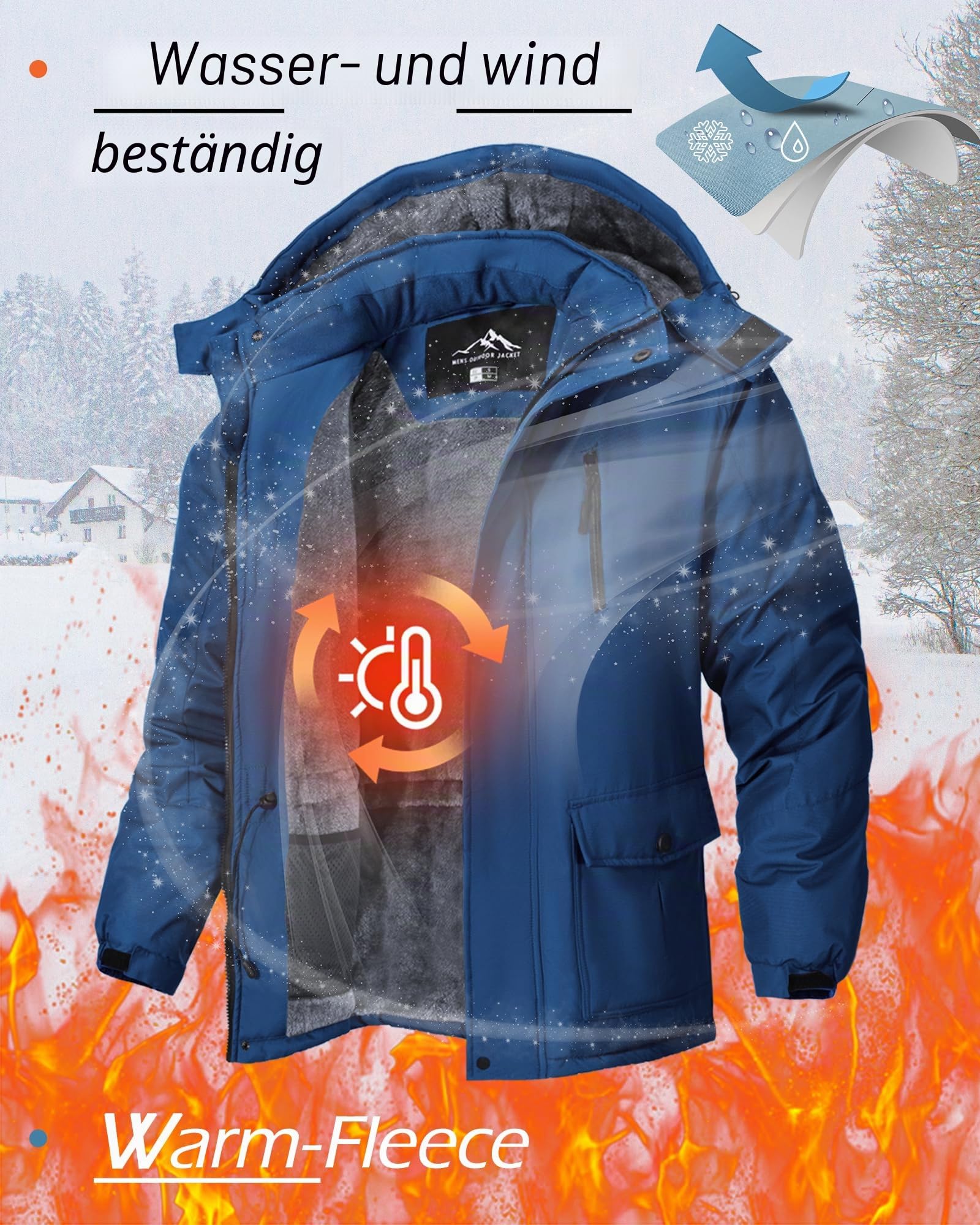 Tansozer Herren Wasserabweisende Gefütterte Winterjacke