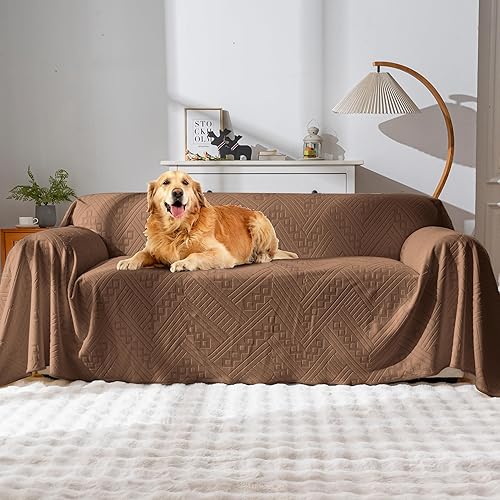 Funda impermeable para sofá, reversible, apta para mascotas, lavable y antideslizante, con 3 cojines, para perros y gatos (71 x 118 pulgadas, marrón)