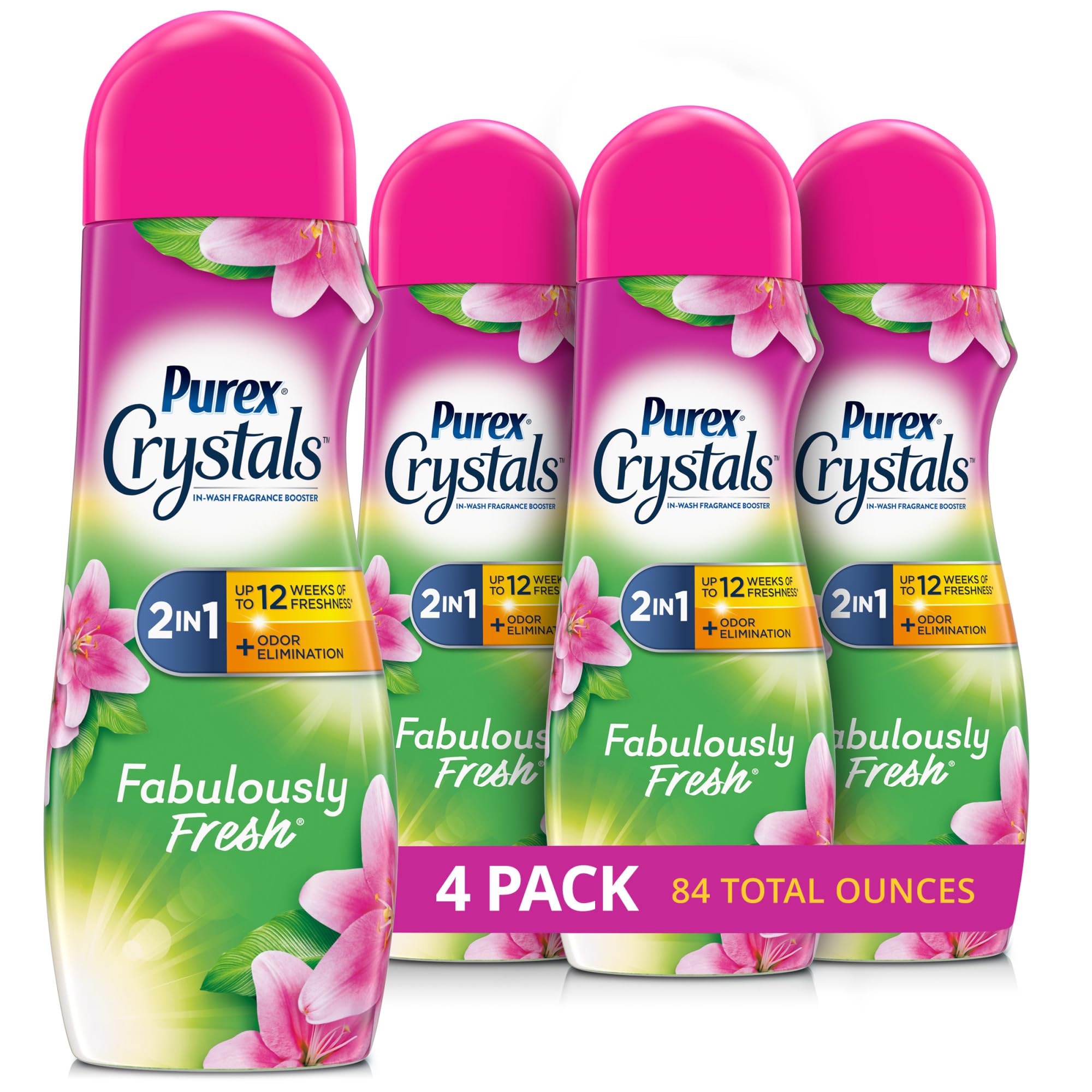 Purex Crystals In-Wash Scent Booster, Fabulously Fresh, 21 oz (Pack of 4), Long-Lasting Freshness & Odor Elimination Technology