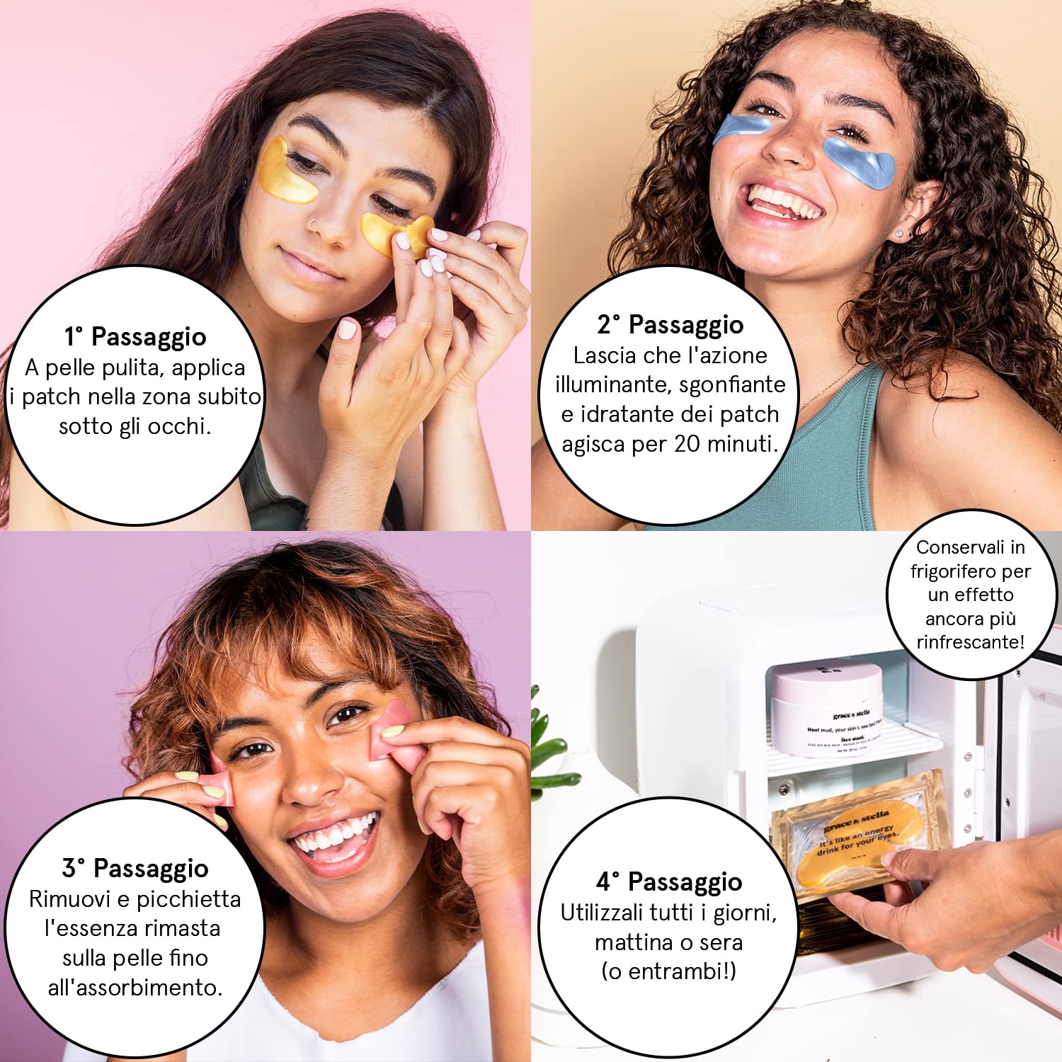 Patch Occhi Premiati (24 Paia, Rosa) – Premio Migliori Patch Occhiaie e Borse Naturali – Riduce Occhiaie, Gonfiori, Borse e Rughe – Maschera Occhi Vegan – Eye Patch by grace&stella