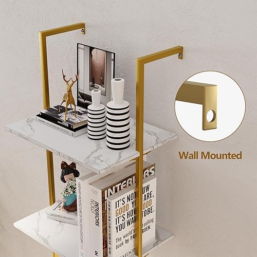 Miniatura 9 de Estantería de escalera de metal industrial de 4 niveles, estante de almacenamiento alto abierto de madera marrón y estantes de exhibición, estuche