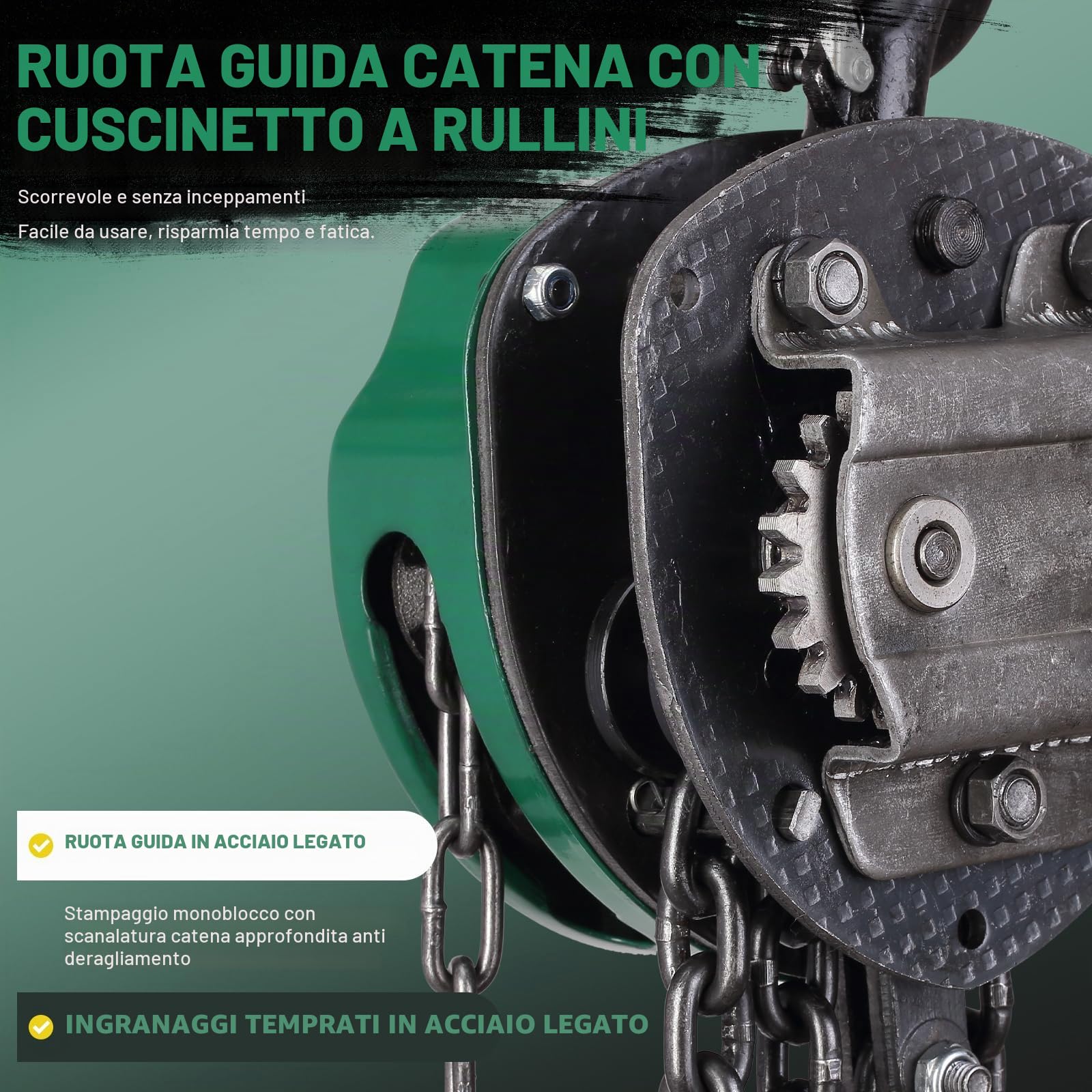 STANEW Paranco a catena manuale con gancio robusto, altezza di sollevamento 5M, doppia catena di ricarica, gancio di sicurezza, portata 2000KG,per operazioni di sollevamento in silvicoltura, officine