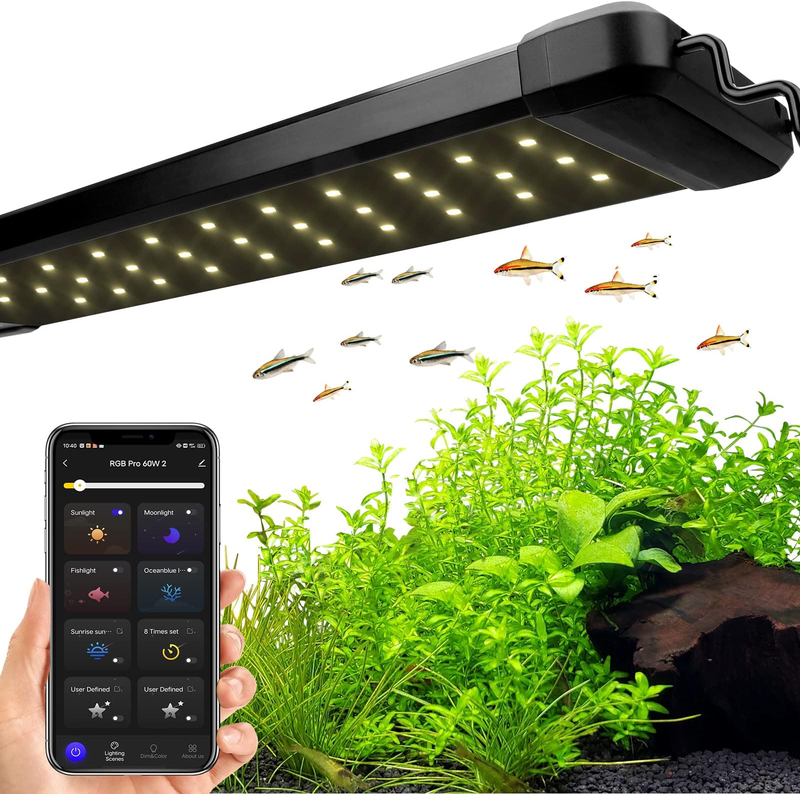 hygger 18W Smart Aquarium Light, Bluetooth LED Light with App Control, Full Spectrum Fish Tank Light with 24/7 Lighting Cycle, 5 Modes, Adjustable Timer, for 12"-18" Freshwater Planted Tank