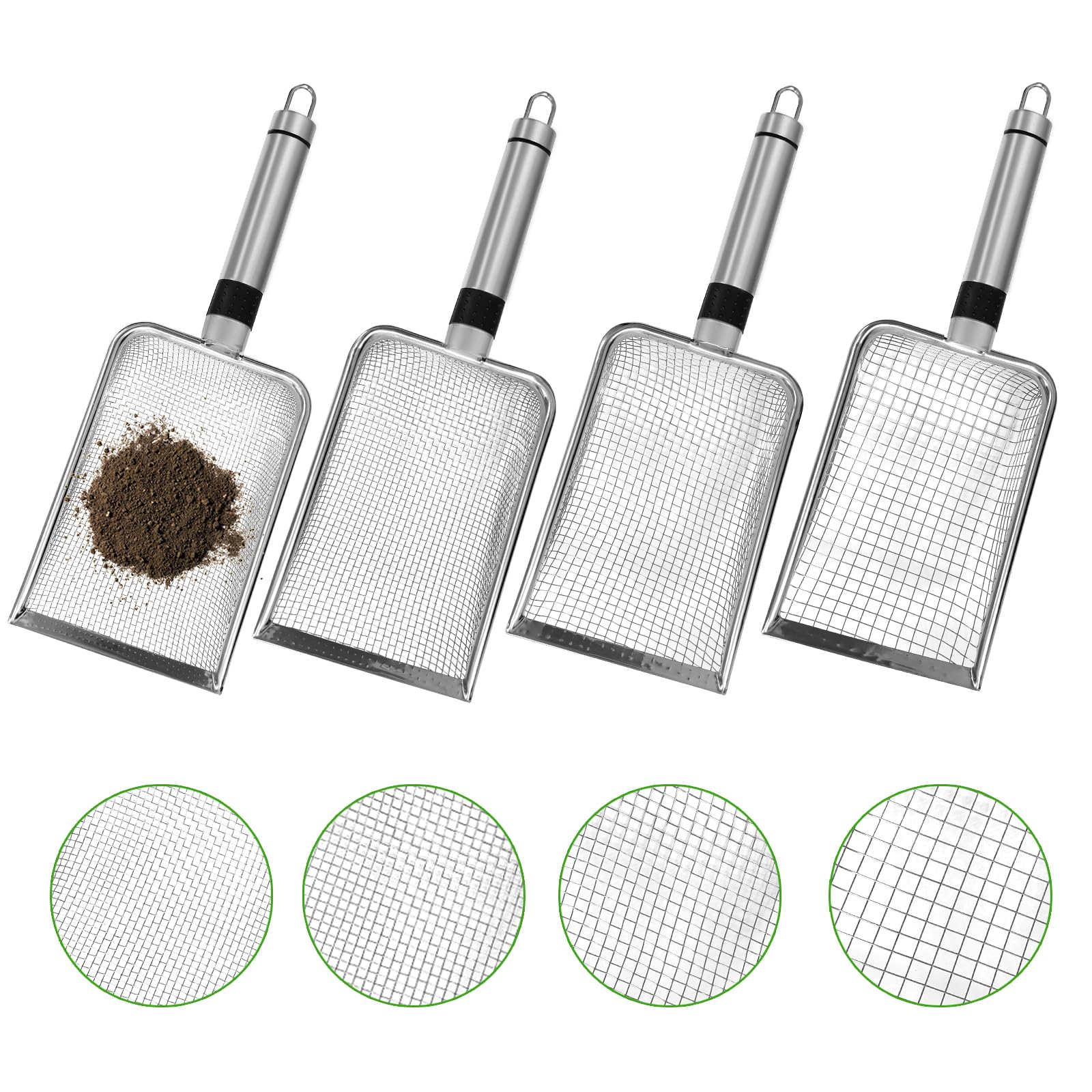 4 Pcs Gardening Soil Sifter, 5" W-Shape Garden Sieve Sifter with Handle (2/2.8/3.8/5 mm M…