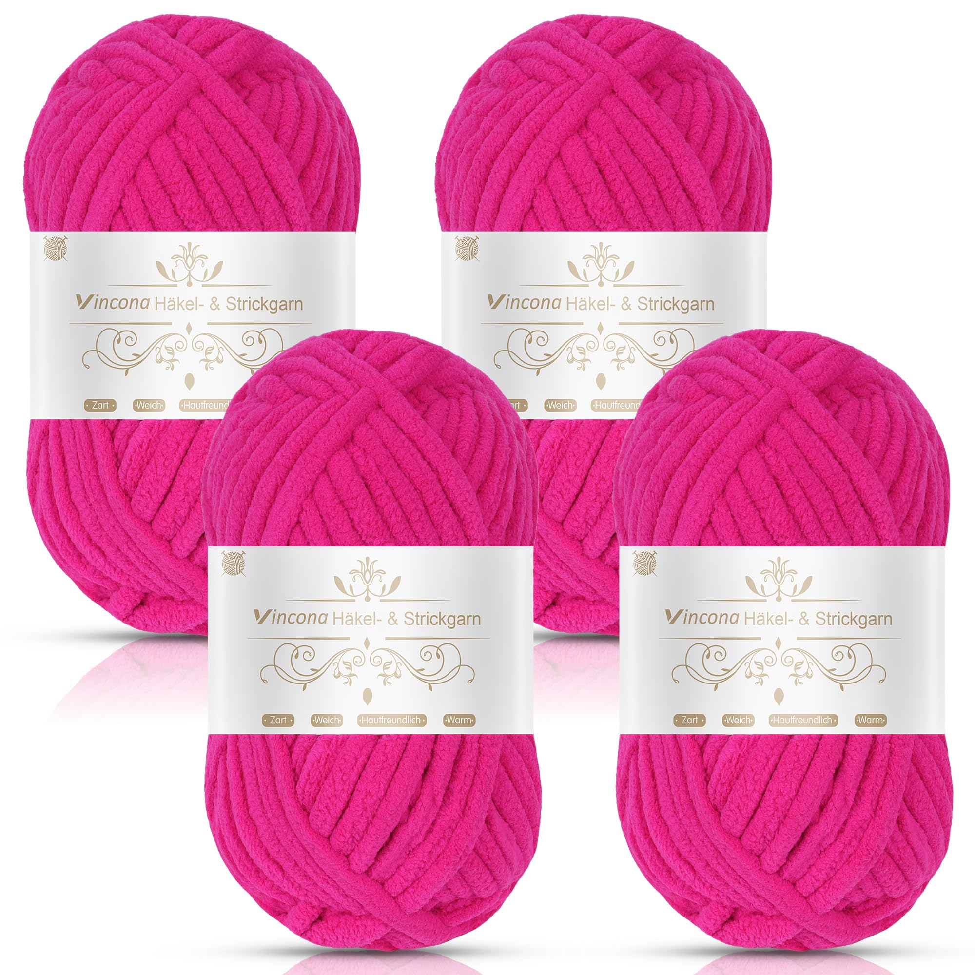 Vincona Chunky Yarn 4 x 100g Multi-Colored Soft Chunky Wool for Hand Knitting, Thick Yarn for Knitting 100g Balls, Soft Fluffy Velvet Thick Knitting Yarn for Crochet Blankets, Amigurumi Rose red