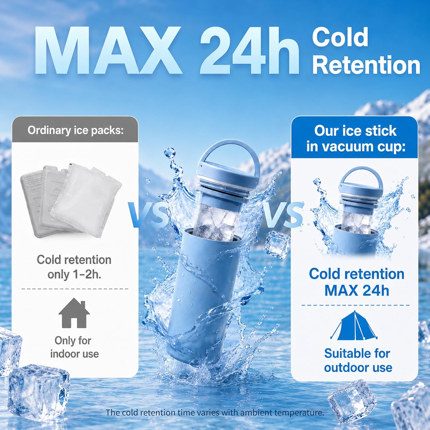 Cold Compress Ice Stick for Face & Neck, Ideal for Sunburn Relief, 24H Cold Retention with Tumbler, Personal Cooling Gadget for Hot Weather (Navy)