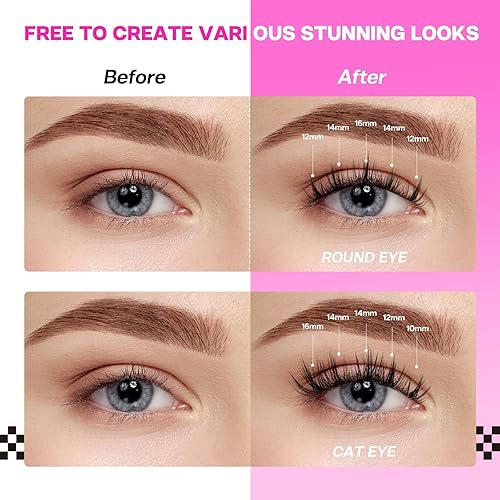 Miniatura 6 de CALAILIS Pestañas en racimo, 132 unidades, extensiones de pestañas rizadas en D, extensiones de pestañas de megvolumen reutilizables, pestañas
