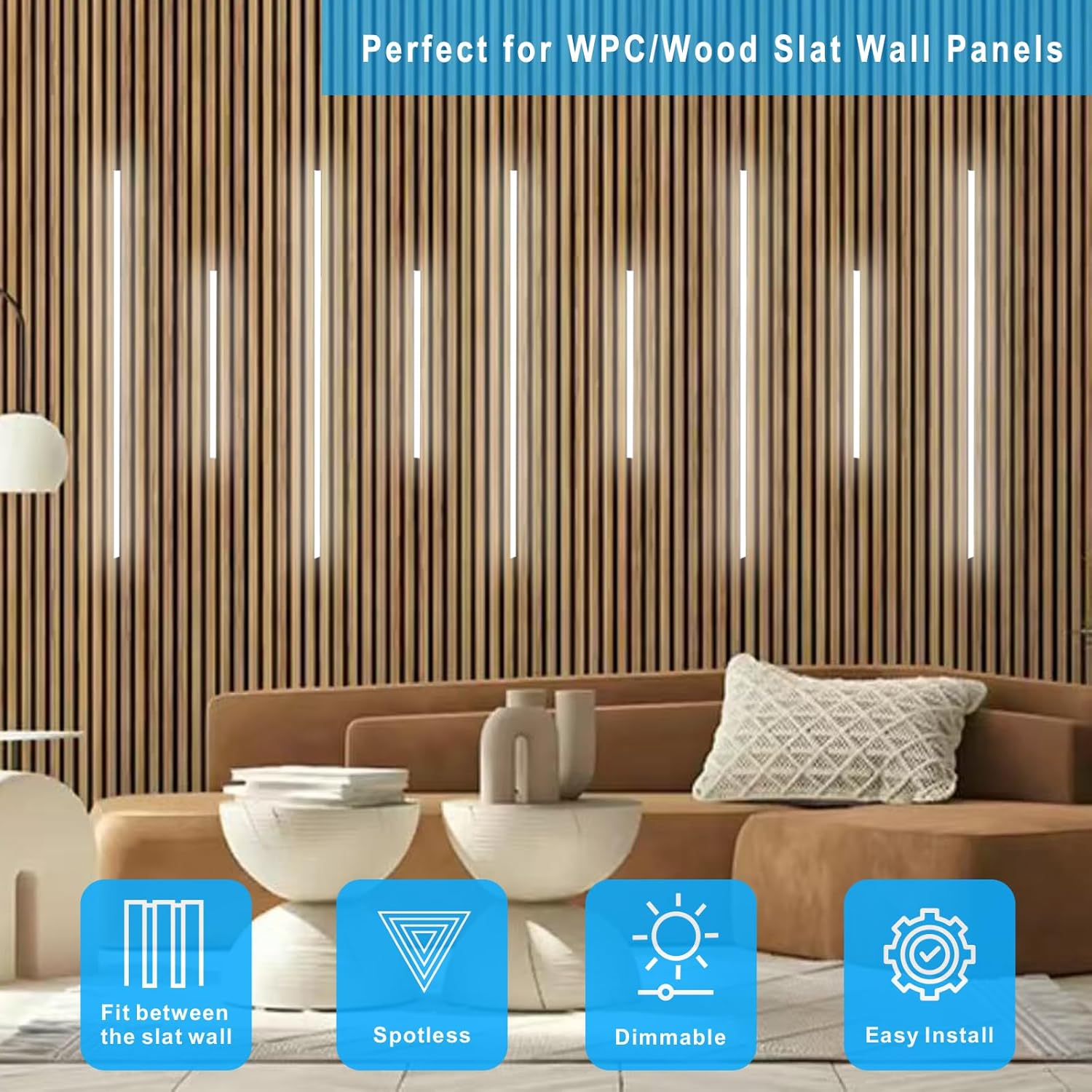 LED Wall Panel Lights,Wood Slat Wall Panel LED Strip Light,3000K Touchable Switch Dimmable LED Aluminum Channel Light for Living Room Bedroom Bathroom Stairs