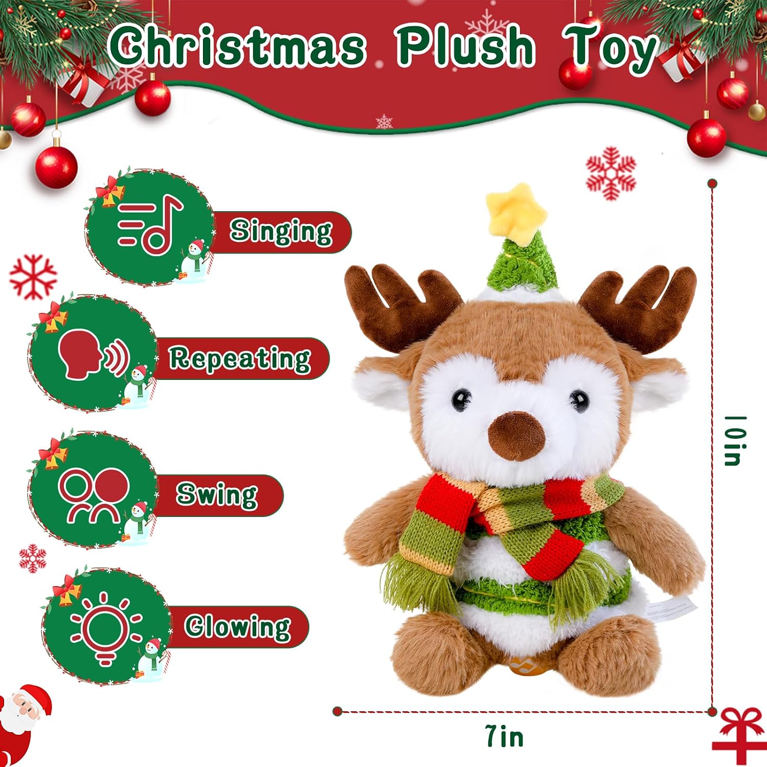 Reindeer Stuffed Animal Dancing Singing Plush with Music Light Voice Mimicking Function for Kids Adults Gifts image 3