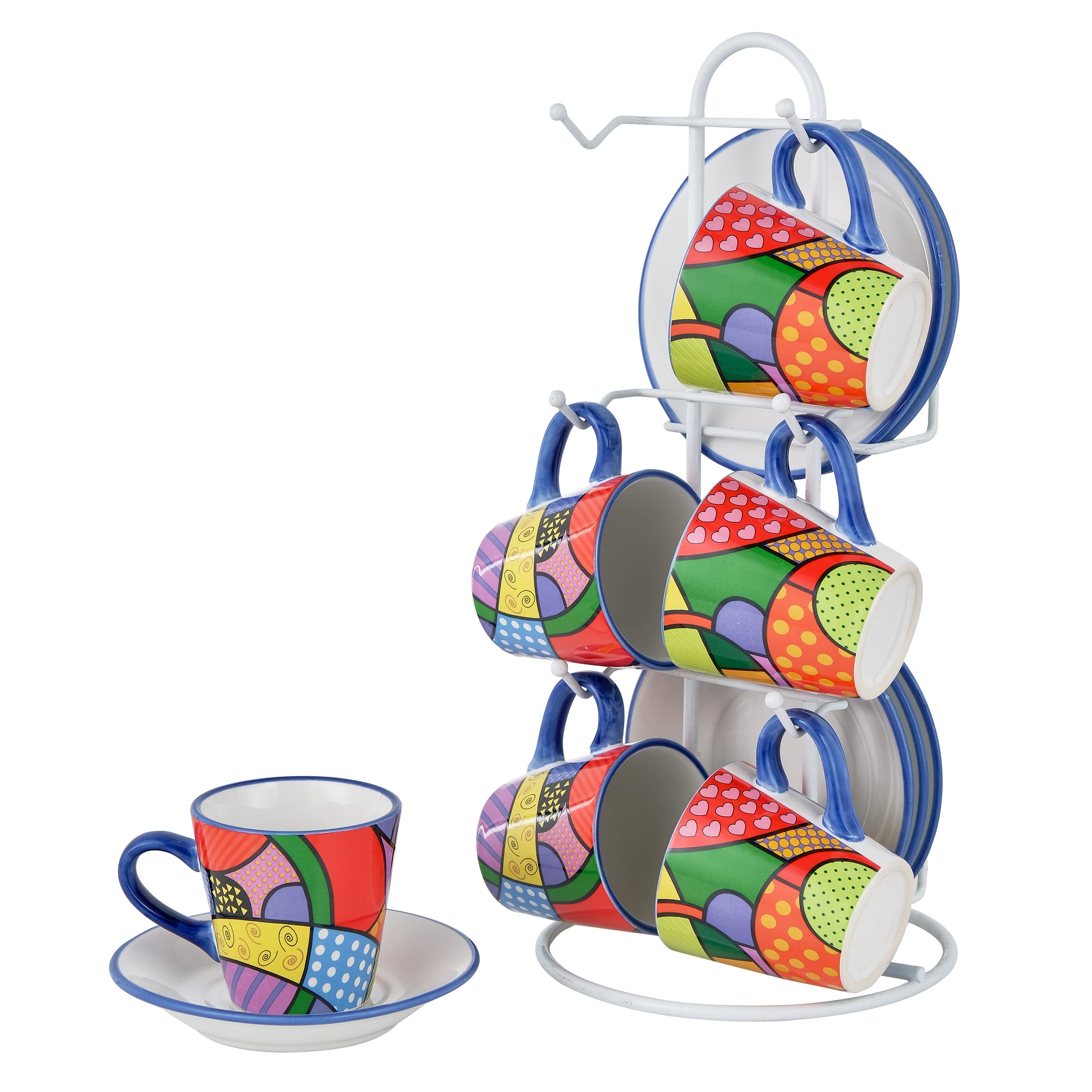 Set Da 6 Tazzine Caffè Con Piattini - Ceramica Decorata, Design Moderno - Foto 11