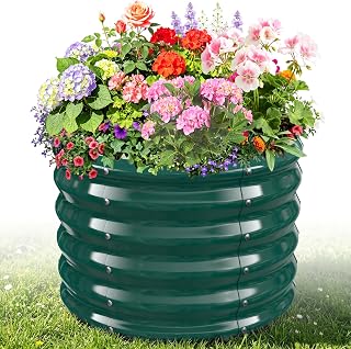 24" Diameter Metal Round Raised Garden Bed-17 Inch Tall and Green