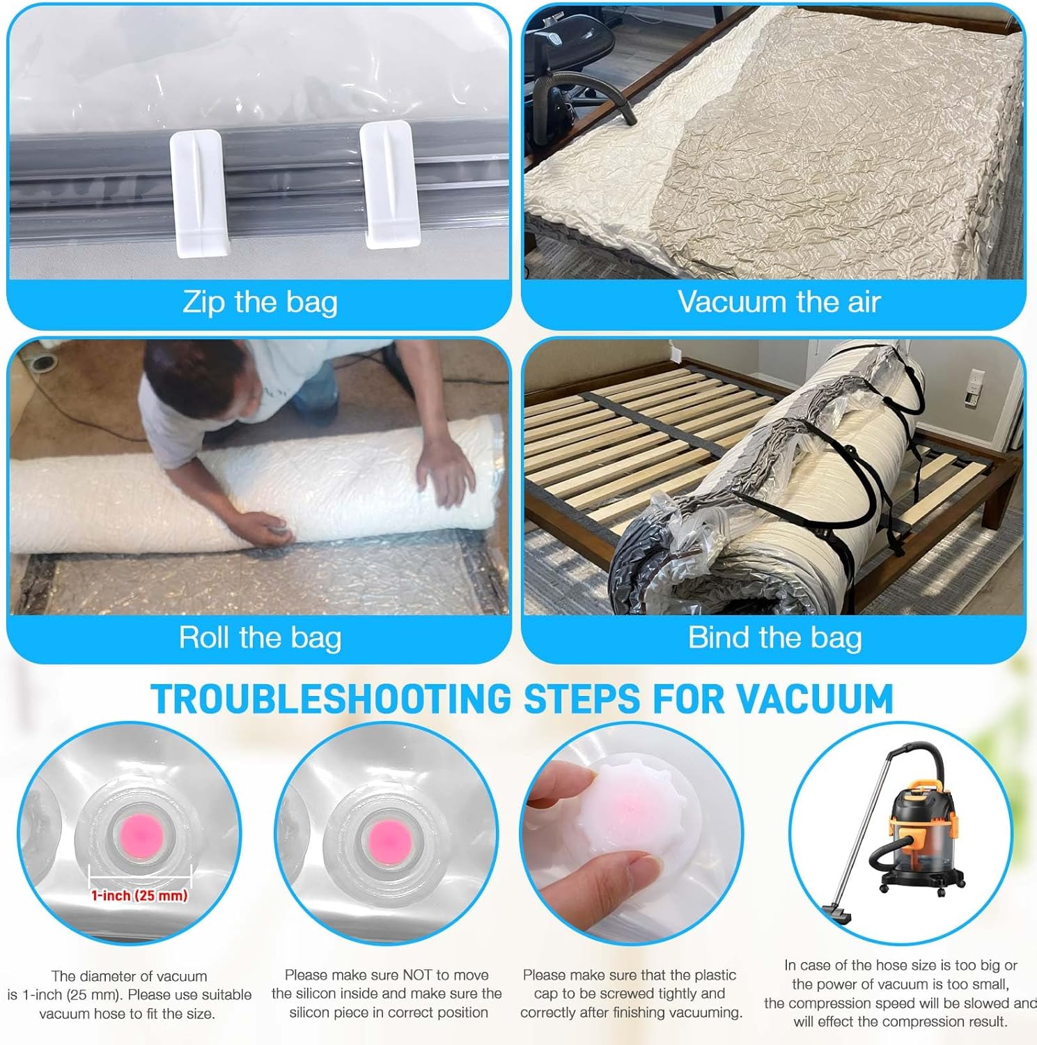 Mattress Vacuum Bag Twin/Twin XL Space Saver Mattress Vacuum Seal Bag with Straps for Moving Double Zip Seal Reusable Mattress Compression Vacuum Storage Bags - Image 6