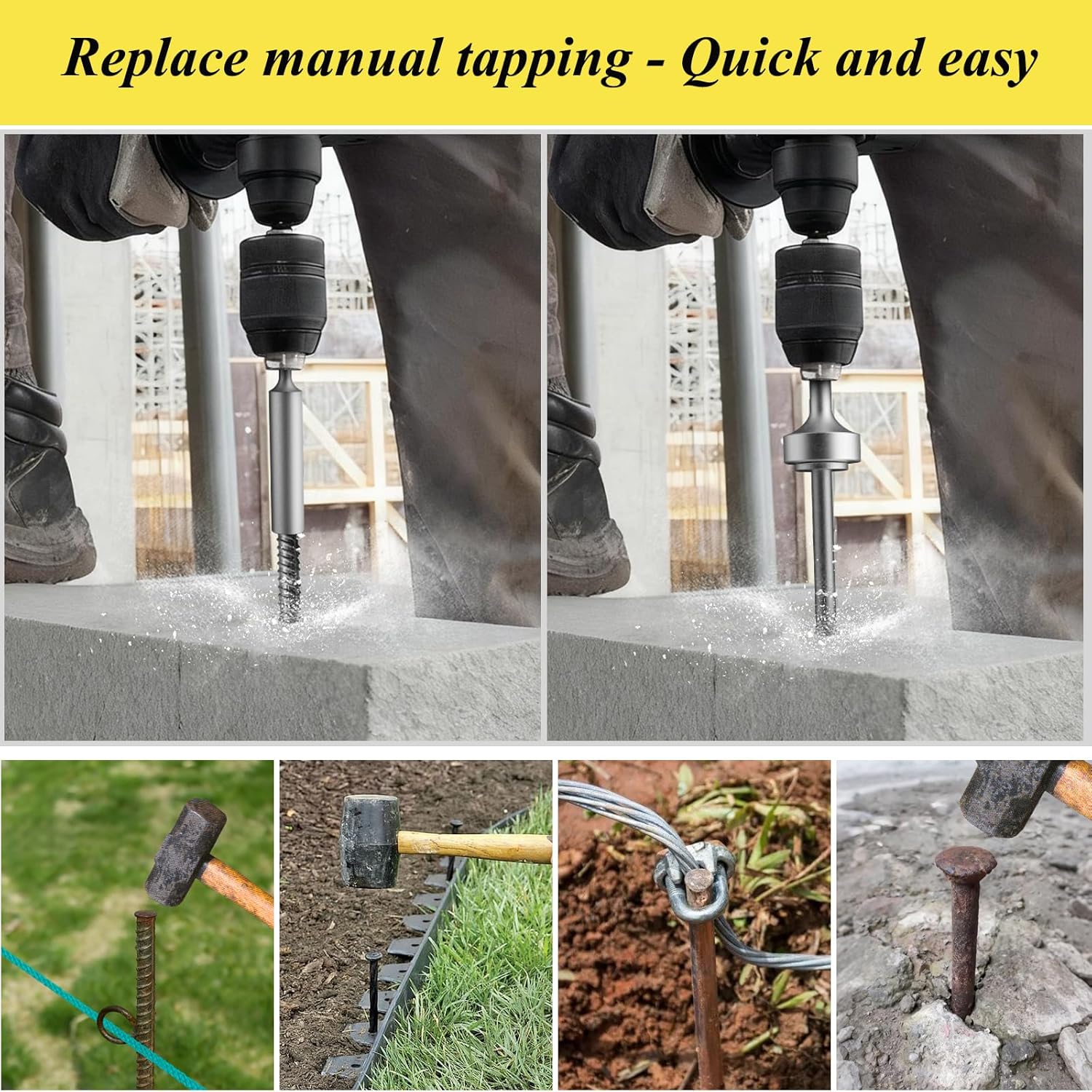 SDS Plus Ground Rod Driver Set, Heavy Duty Ground Rod Driver for Hammer Drill,Includes SDS Ground Rod Driver Bit & Flat Hammer for 5/8" & 3/4" Ground Rods