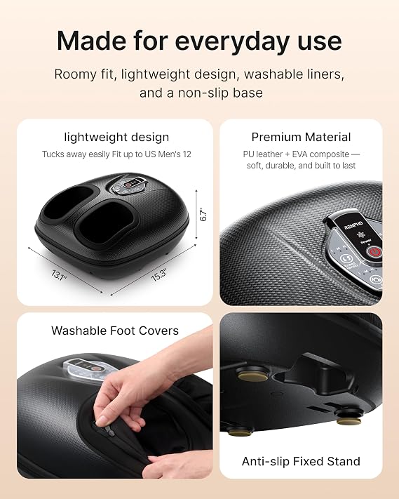 RENPHO Foot Massager with Heat, Birthday Gifts for Women, FSA Eligible HSA | Exclusive Pressure Monitoring Tech, Cordless Remote, 3 Heat & Compression Levels, NTC Temperature Control Tech, Up to Size 12