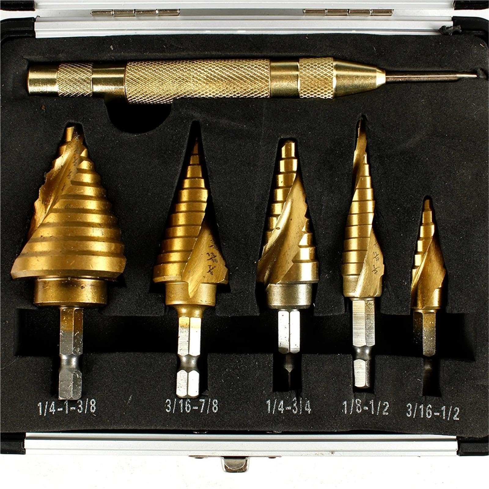 Punta A Scalare Set Di Punte for Trapano A Gradini Da 6 Pezzi | Punzone centrale con due scanalature dritte for metallo, alluminio, legno e plastica