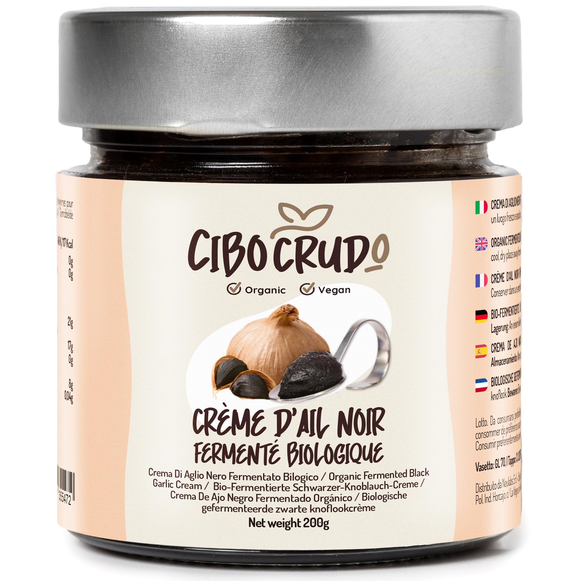 Crème d'Ail Noir Bio - 200g. Pate d Ail Noir Fermenté Bio de Qualité Supérieure à Partir d'Ail Frais. Ail Riche en Sels Minéraux Énergisant et Antioxydant.