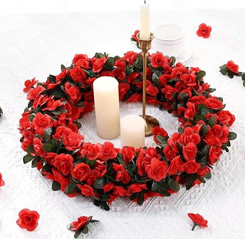 Miniatura 7 de BLEUM CADE 2 guirnaldas de flores artificiales de 16.4 pies para dormitorio, lindas vides colgantes de flores falsas, guirnalda floral para