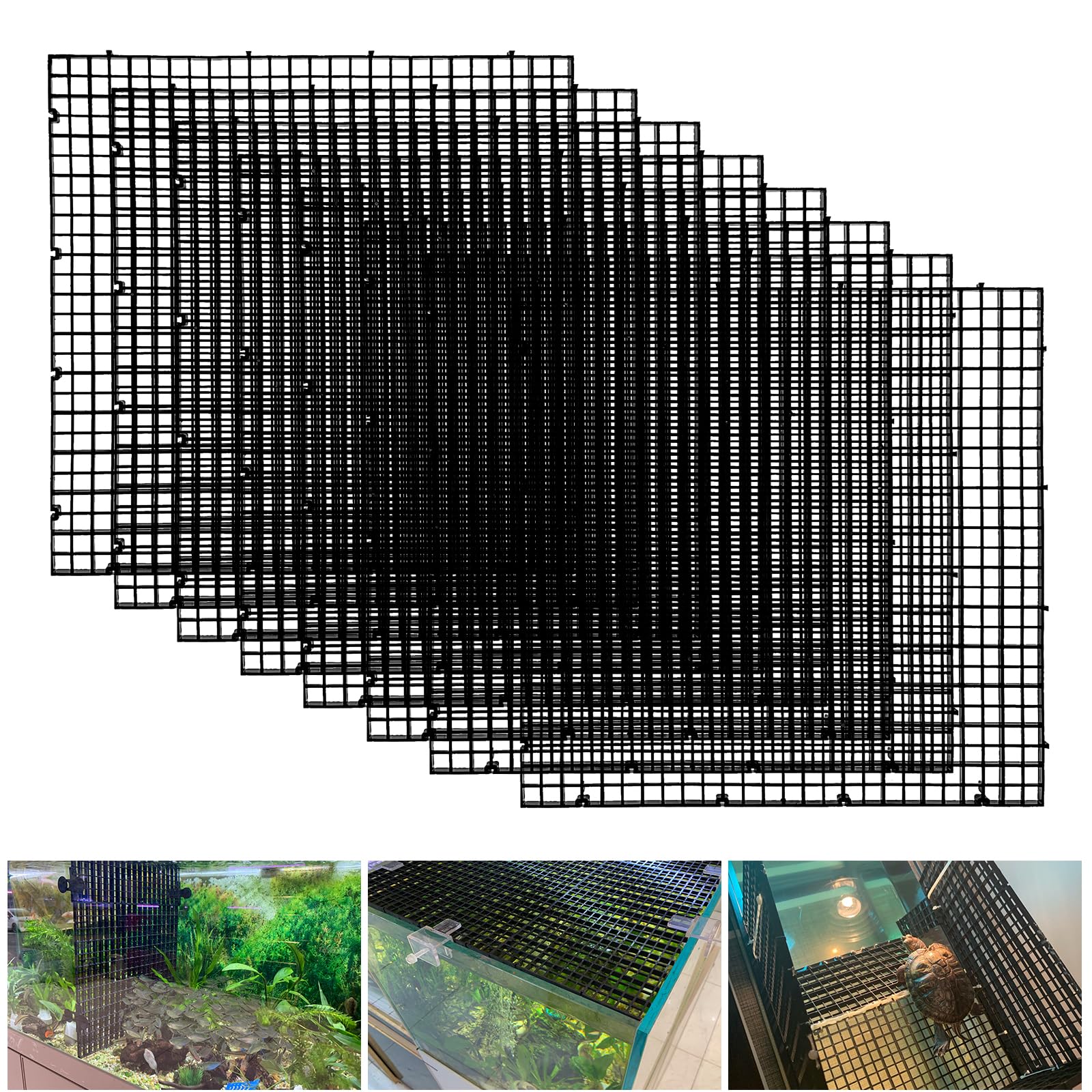 Egg Crate Plastic Aquarium Fish Tank Divider Filter Bottom Plastic Grid Fish Tank Isolation Board Egg Crate Tray((Black, 8pcs 11.8X11.8Inch with 0.35Inch Hole)
