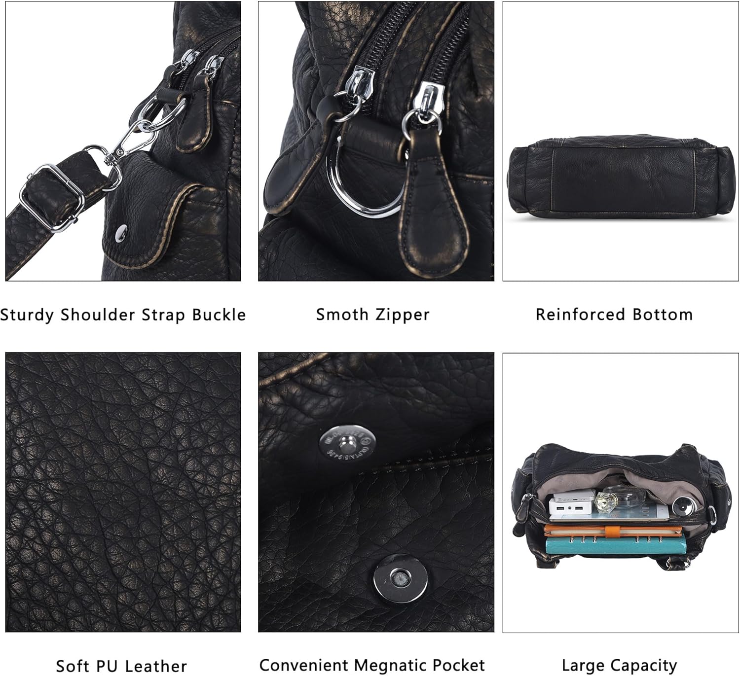 Angel Kiss Purses for Women, Large Shoulder Bag Hobo Tote Purse Mutipocket Faux Leather Satchel Hobo Purse - Image 6