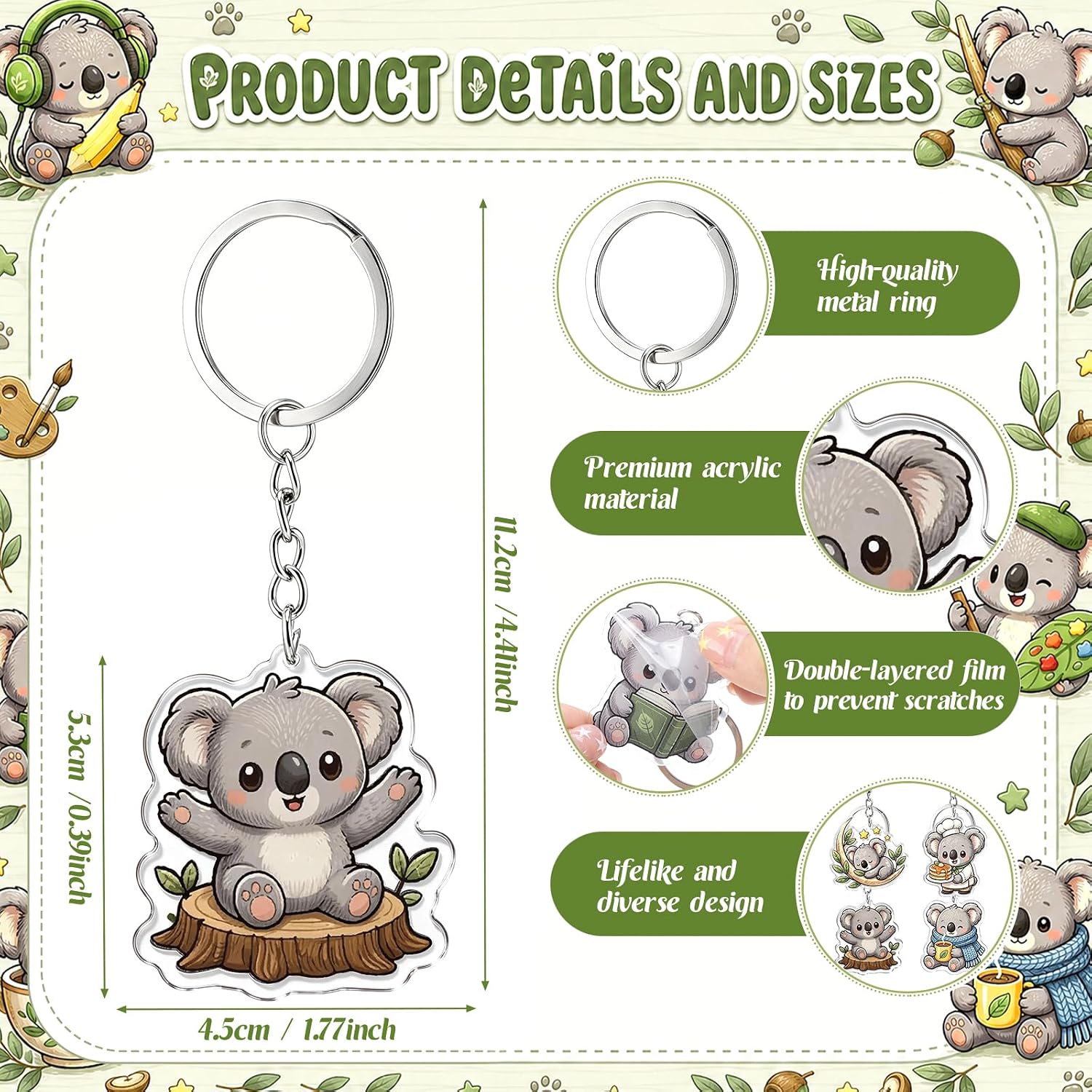 24 Pack Koala Acrylic Keychains Bulk, Kawaii Animal Eucalyptus Backpack Chef Landscape Souvenir Travel Bag Charms, Party Favors Keepsake Gifts for Travelers image 2