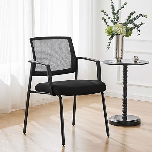 Miniatura 2 de Silla apilable con respaldo de malla, silla de invitados de recepción de oficina con asiento de tela tapizado y soporte ergonómico de madera, sillas