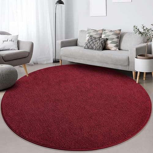 Miniatura 9 de FlyDOIT Alfombras redondas para dormitorio, sala de estar, 4 x 4, color rojo rosa, súper suaves, cómodas, gruesas de espuma viscoelástica, alfombras