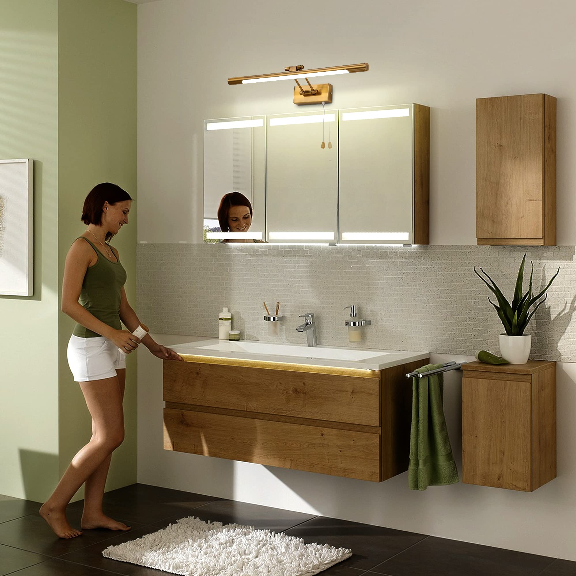 MantoLite Aplique Pared Interior 8W, Aplique de Pared LED Para Espejo de Baño con Cabezal Giratorio, Accesorios de Lámpara de Lectura de Noche de Restaurante de Hotel de 3000K (Latón 40cm)