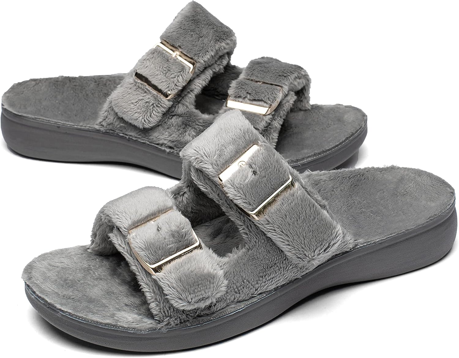 SOLLBEAM Womens Plantar Fasciitis Women's Fuzzy House Orthopedic Slippers Open Toe Orthopedic Arch Support Orthotic Heel Cup sandals Indoor Outdoor - Image 7