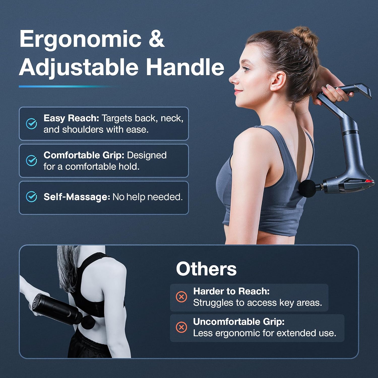 3-in-1 Massage Gun Extended Handle & Belt with 12 Speed Levels & 4 Replaceable Heads for Athletes, Gym Recovery and Seniors Back Pain |Back Massage Belt & Extended Handle Deep Tissue Massage - Image 2