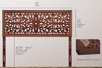 COTTON CRAFT Solid Wood Sturdy Queen Headboard - Rustic Antique Brown | Compatible with All Bed Frames - Intricate Hand Carved Rajasthan Motif - Bohemian Transitional - Beautiful for Any Bedroom