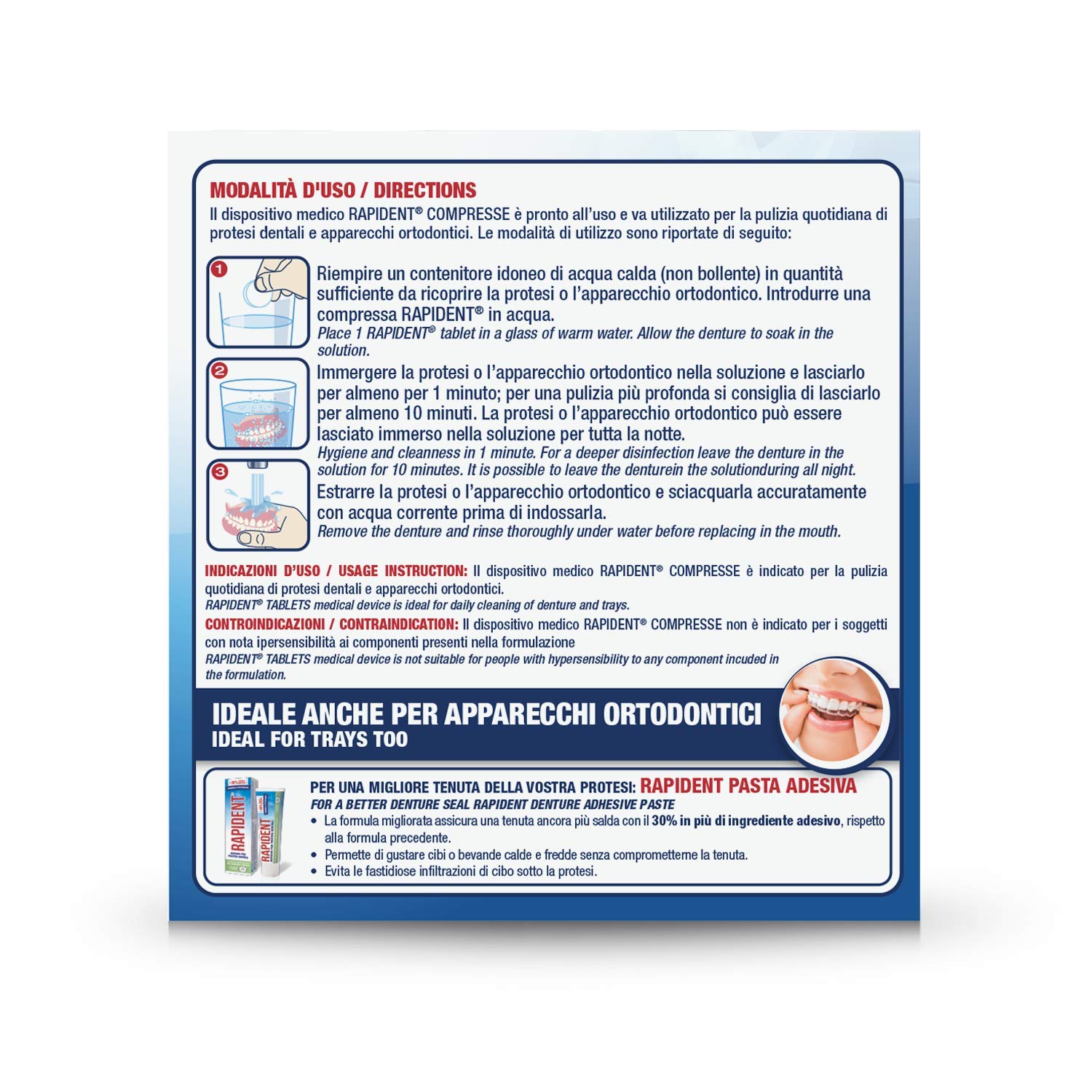Rapident, Compresse Effervescenti Pulenti per Protesi, Dentiere, Bite, Apparecchi Ortodontici, Rimuove i Batteri, Elimina le Macchie e Cattivi Odori, Freschezza Duratura, 12 Scatole da 32 Compresse